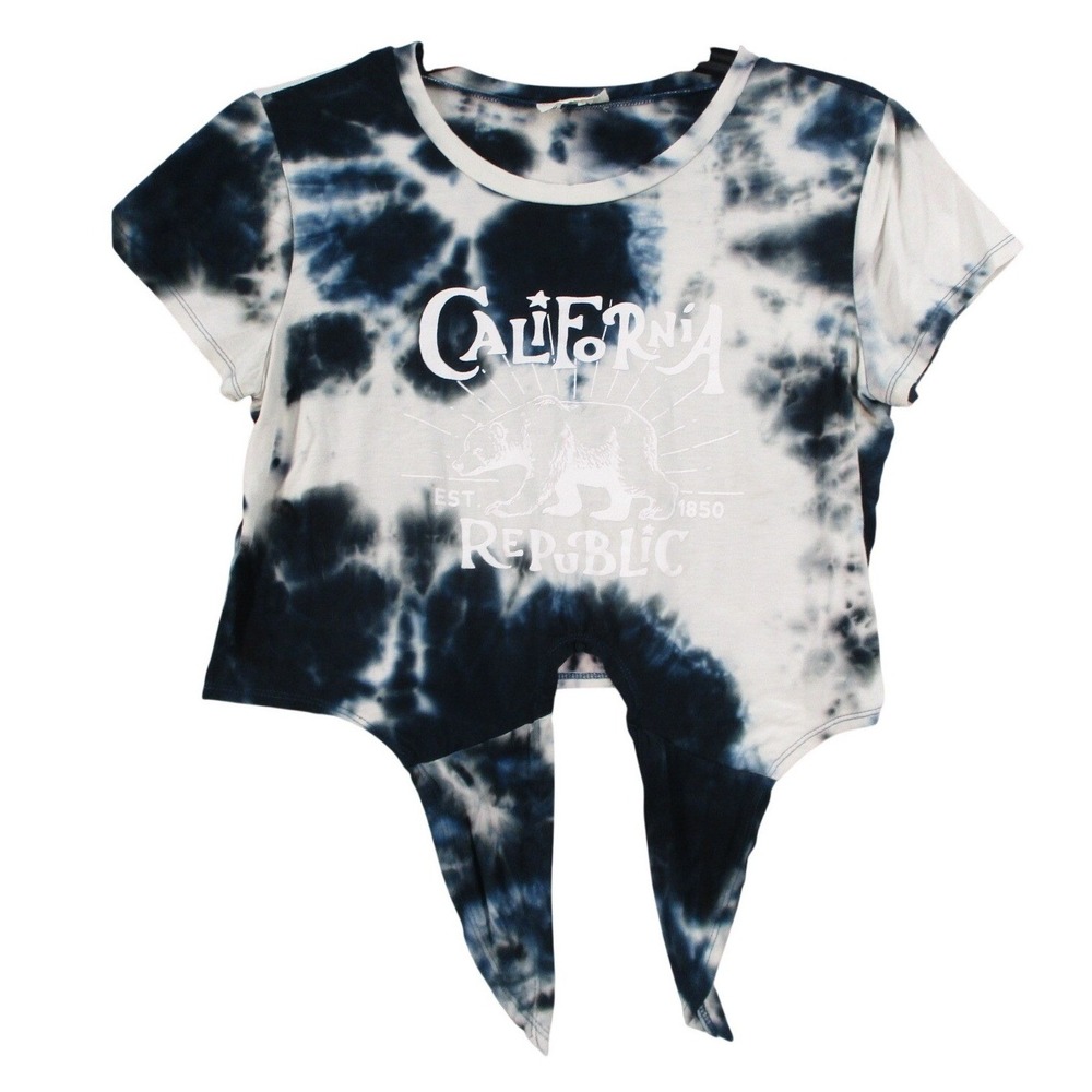 California‎ Republic Tie Dye Crop Top Navy Blue White Front Tie Graphic Tee L